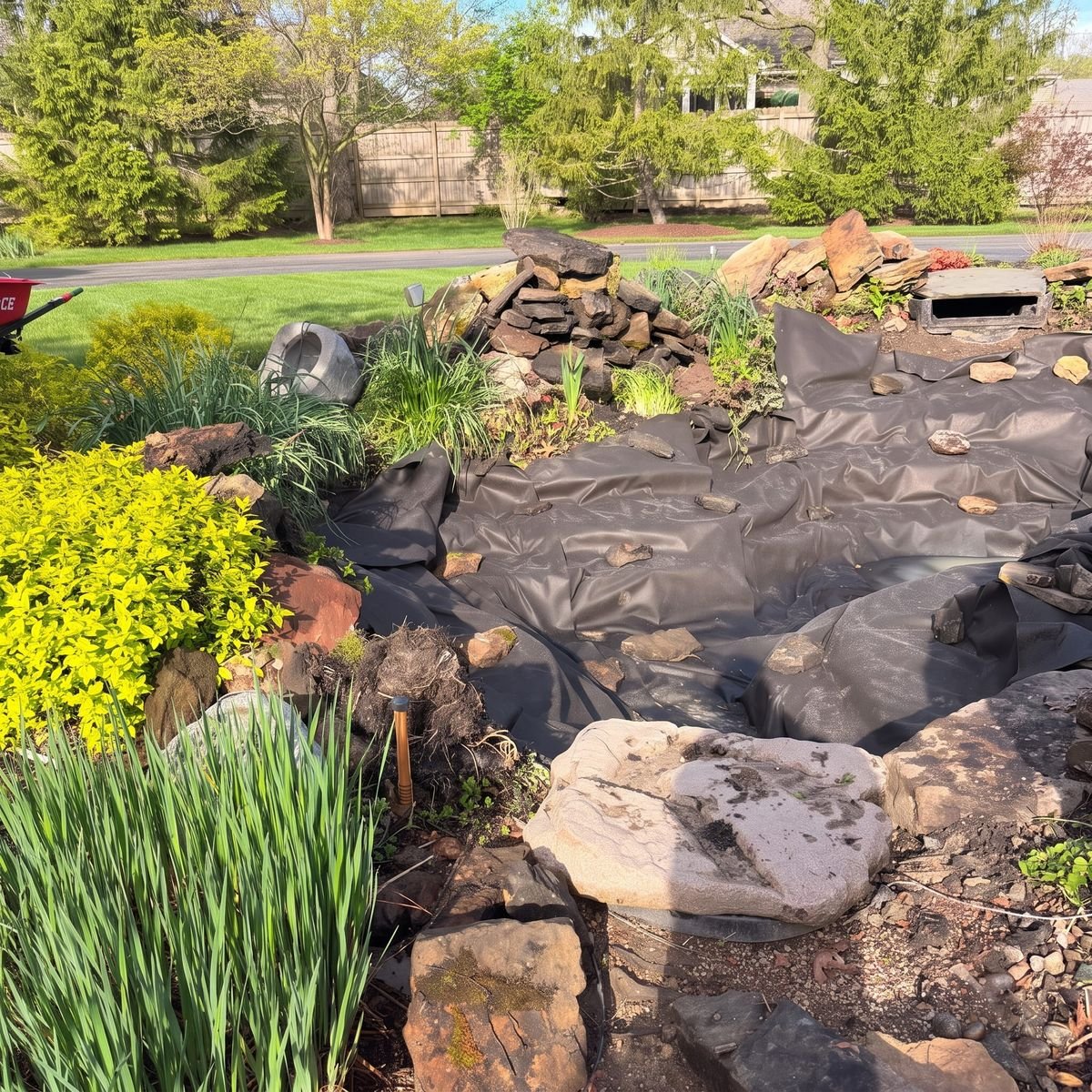 Pond before clean out — green and cloudy