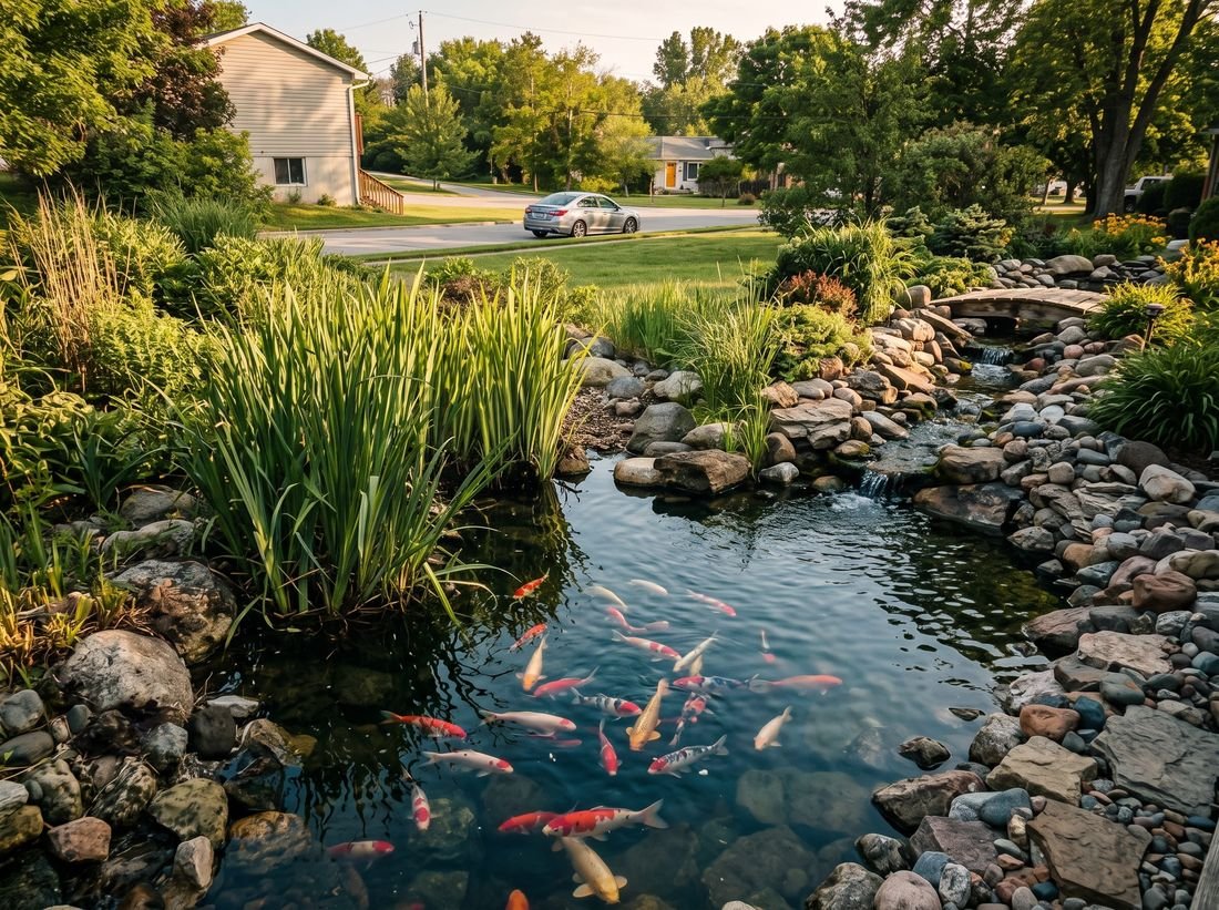 Koi pond with waterfall